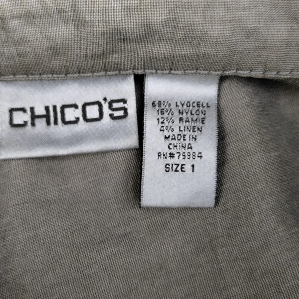 Chicos Gray Lyocell Linen Utility Safari Button Down Shirt Jacket Size 1 M 8 10